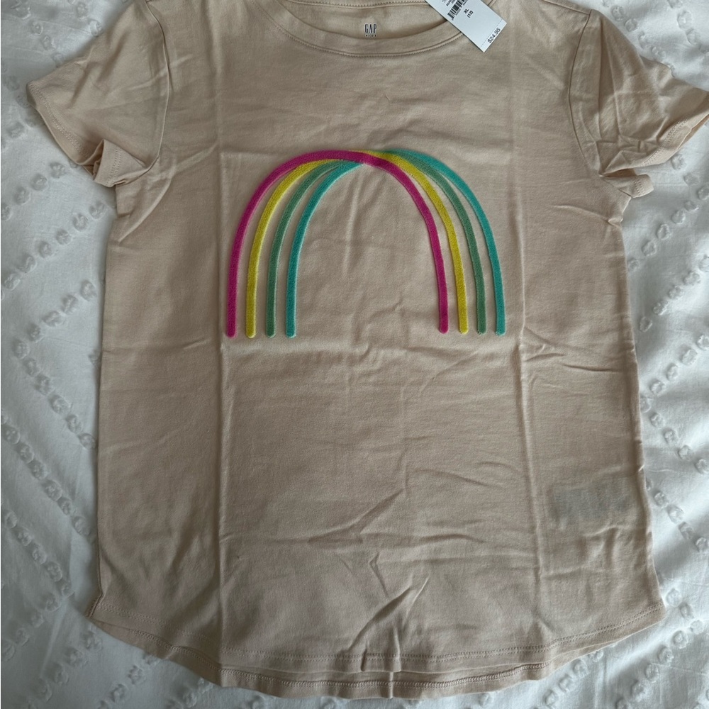 GAP Cream Short-Sleeve Tee with Pink, Yellow, Teal & Green Rainbow